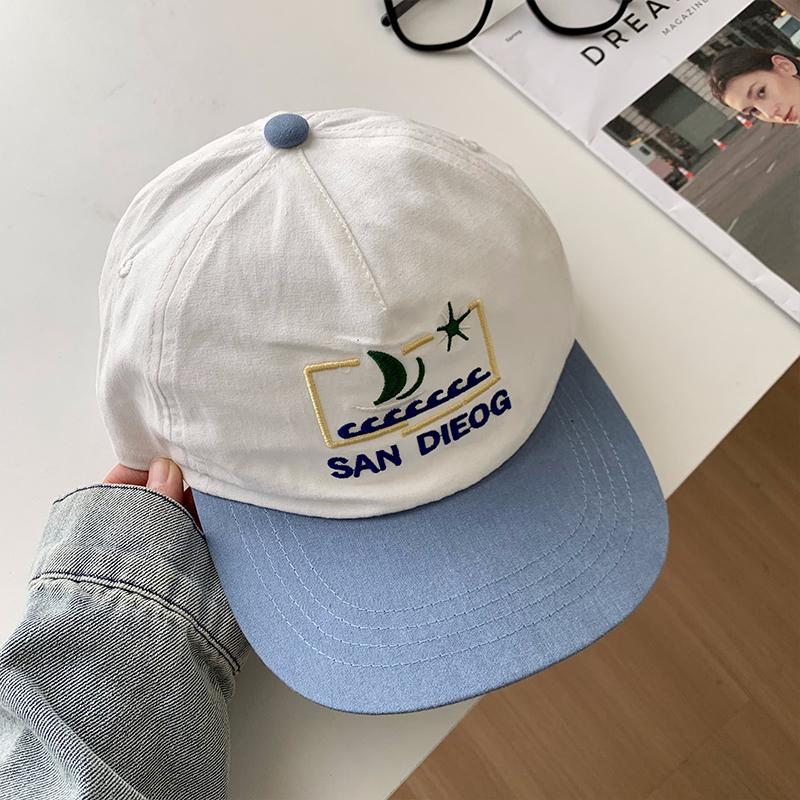 Contrasting color flat-brimmed hat women's spring thin cap retro versatile hip-hop baseball cap parent-child