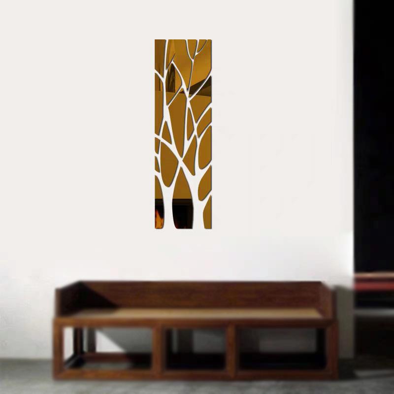 

3D Акриловая Зеркальная Наклейка на Стену «Счастливое Дерево» для Домашнего Декора в Гостиной, Ресторане, Прихожей или в качестве Фона для Телевизора. 100x28cm жёлтый