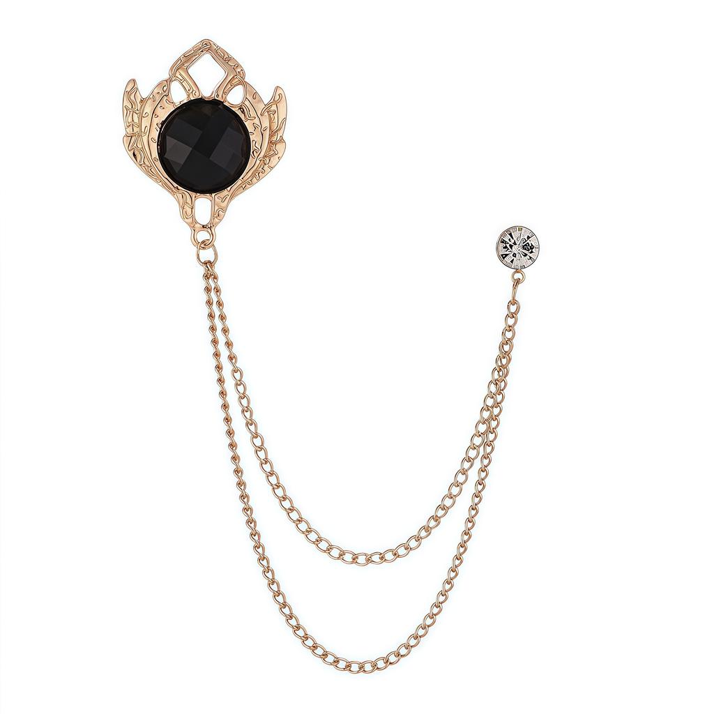 Luxury Rhinestone Tassel Chain Brooch for Men Vintage Corsage Shirt Coat Lapel Pins Elegant Wedding Party Badge Jewelry