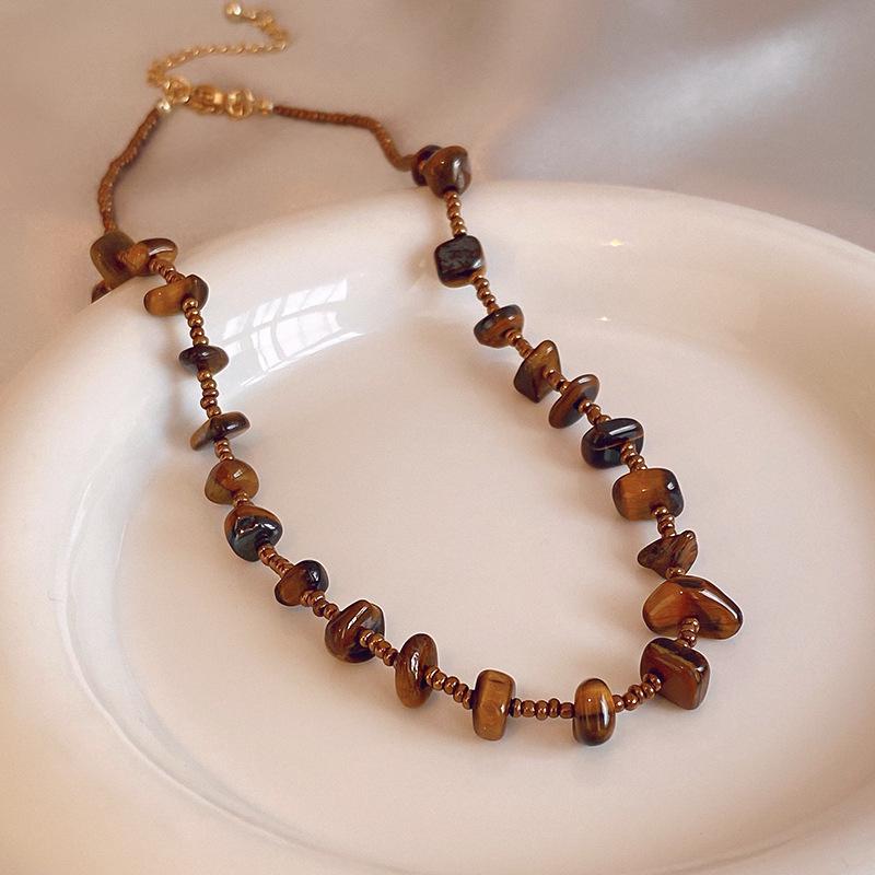 Maillard Vintage Oval Tiger Eye Long Necklace: Niche Light Luxury Sweater Chain for Women