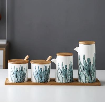 marble Ceramic Gravy Olive Oil Pot set Soy Sauce Vinegar Seasoning Can Oil Bottle Kitchen Cooking Tools Storage Bottles set