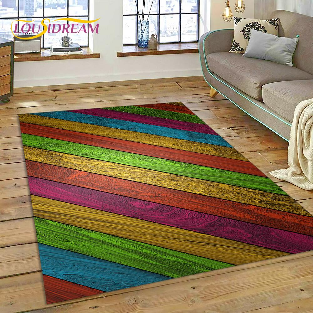 Alfombra Personalizada de Madera con Grano de Color 3D para Decoración de Sala de Estar y Dormitorio, Felpudo Antideslizante para Sofá Felpudo