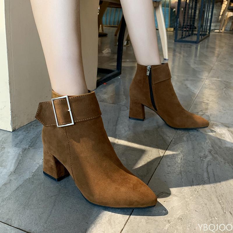 Fashionable versatile Women Vintage High Heels Ankle Boots Buckle Casual Ladies Sexy Female Boots Plus Size women shoes