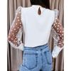 Spring Summer Women's Solid Color Mesh Spliced Long Sleeve T-Shirt, European & American Style Casual Top for Women
