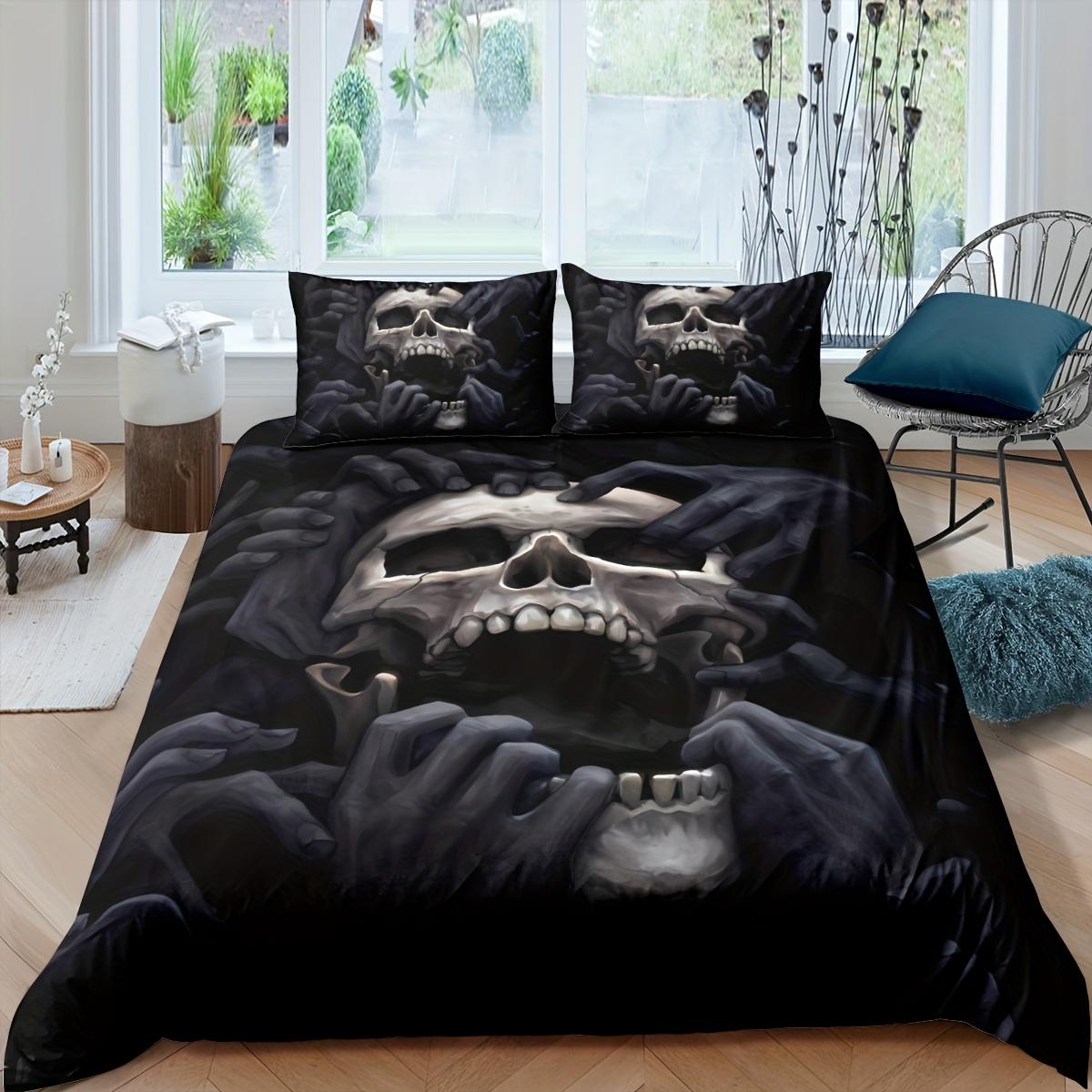 

3D Skull Printed Anime Bedding Set - Soft Cozy Duvet Cover With 2 Pillowcases For Bedroom Guest Room Home 90X200cm 2PCS