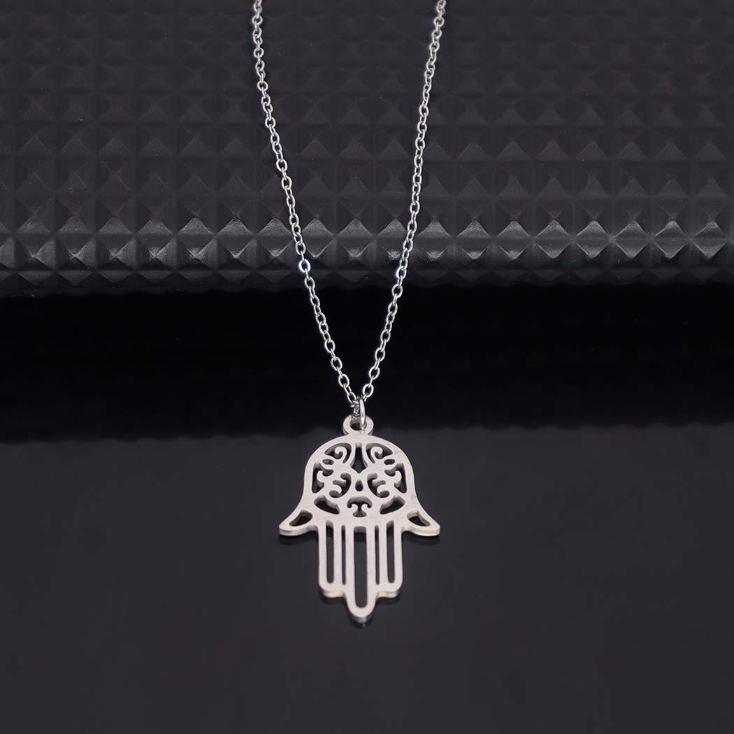 Stainless Steel Hamsa Hand Pendant Necklace - Fashionable, Non-Fading Plating, Hot-Selling Clavicle Chain серебряный