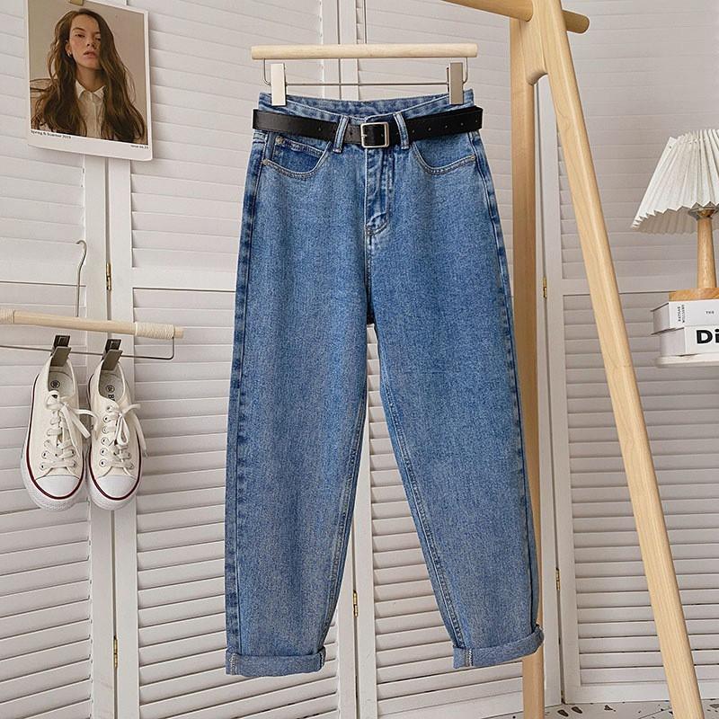 Womens High-Waisted Straight Leg Denim Pants Loose Fit Cropped Trousers Vintage Washed Cotton Blend Casual