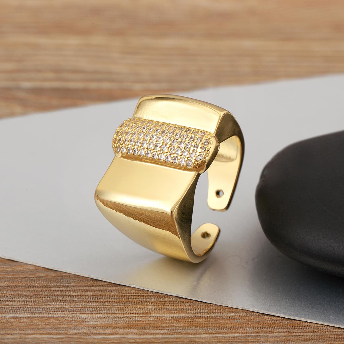 

Nidin New Fashion Copper Personality Design Charm Open Rings For Female Male Shiny Zircon Adjustable Finger Jewelry Chic Gifts resizable золотой