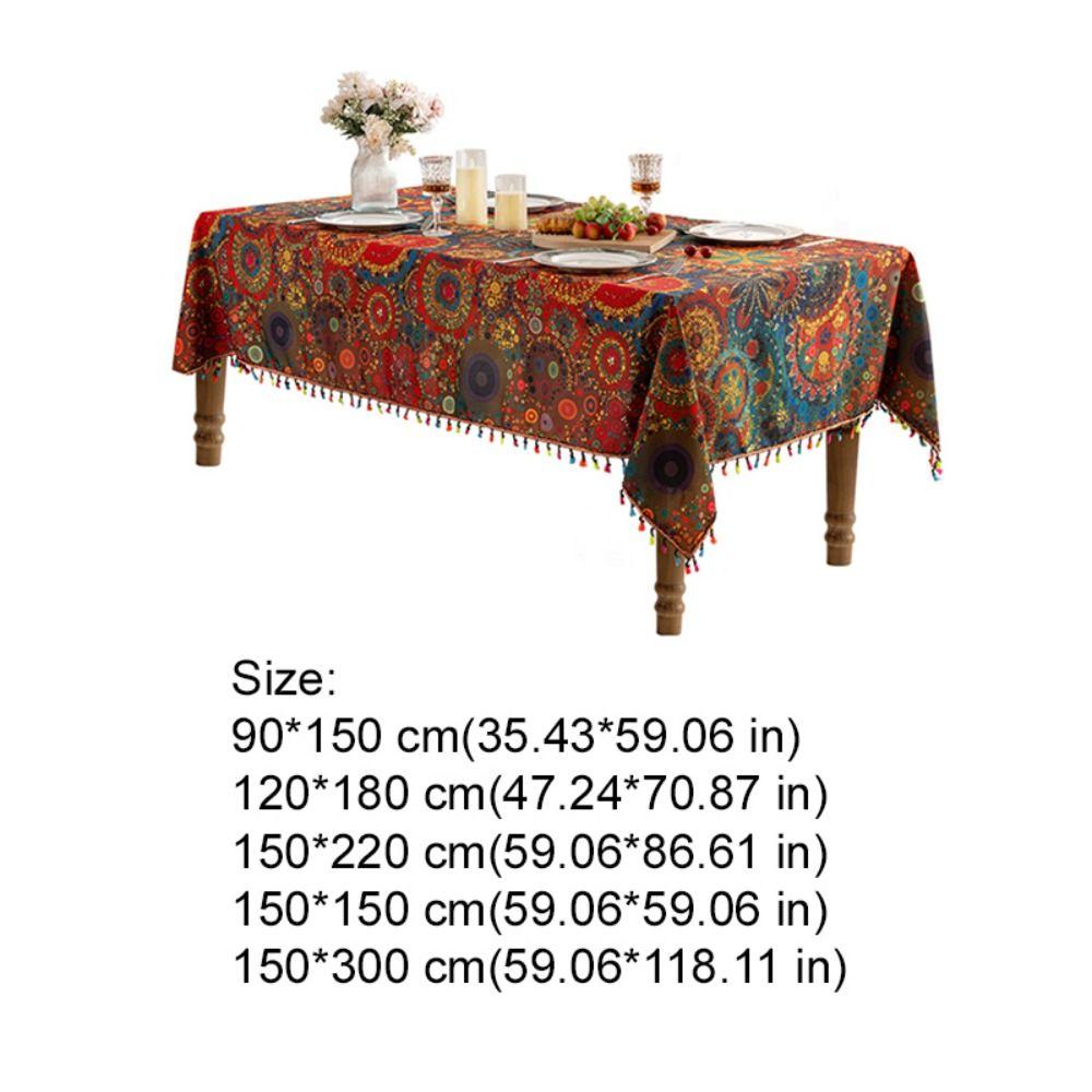 Durable Waterproof Color Printed Tablecloth Anti-fouling with Tassel Table Linen Scratch Resistant Table Cover Restaurant