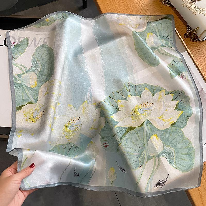 53x53cm 100% Mulberry Silk Scarf Luxury Square Hair Bandana Elegant Head Wrap Neckerchief Sunscreen Shawl for Women