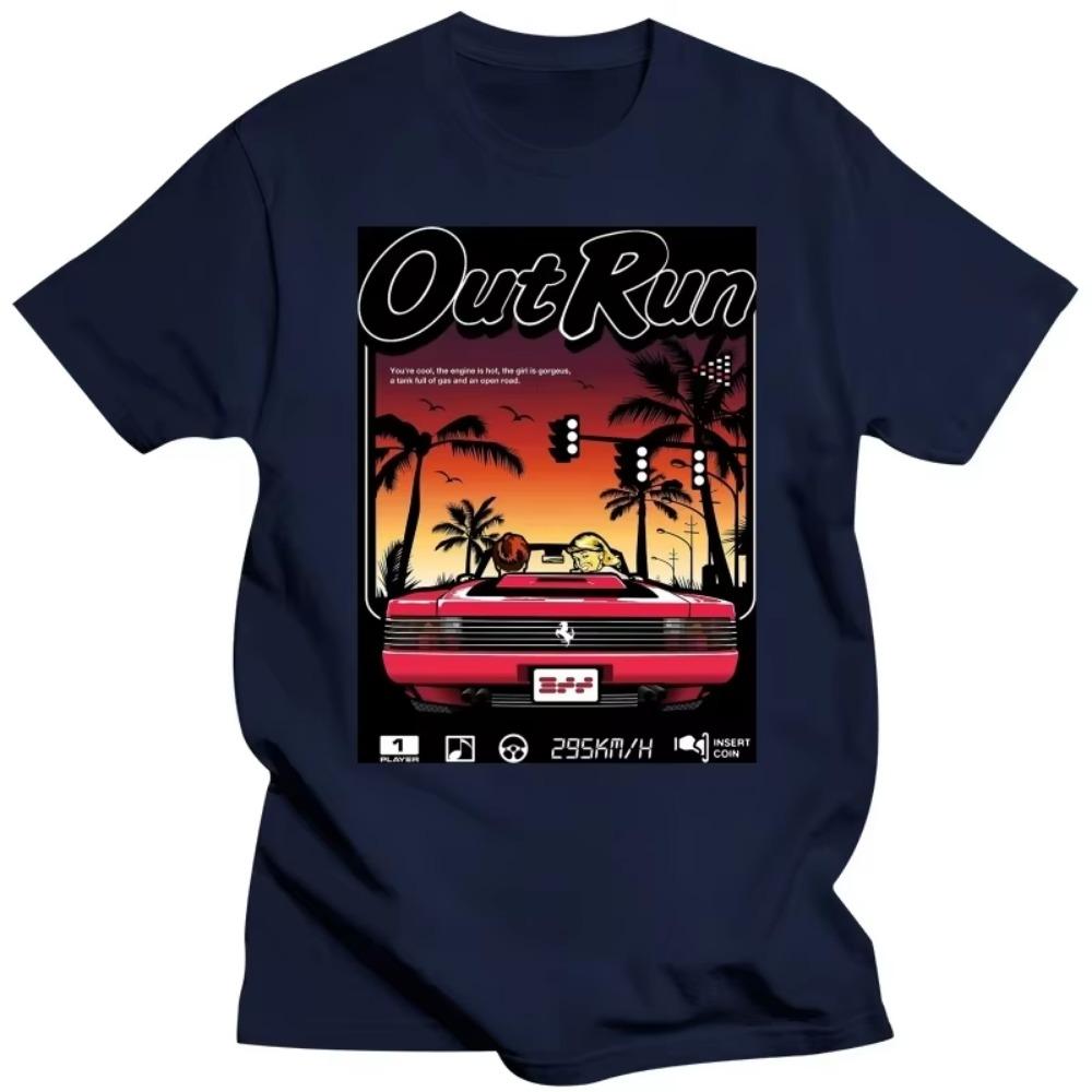 Vintage tričko Out Run s krátkým rukávem bavlněné old school 80s japonské herní tričko závodní videohra OutRun tričko top merch