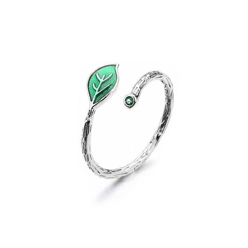

Кольцо с зеленым листом Niche Design, женская индивидуальность, модный темперамент, креативная ветвь, лист, открытое кольцо Adjustable Opening