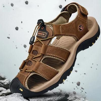 Große Größen 38-48 Herren Echtleder Sportsandalen Atmungsaktive Strand- und Badesandalen Outdoor Wandersandalen