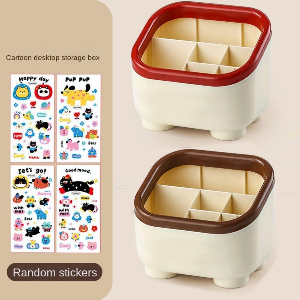 

Cartoon Stationery Storage Box Multi Grid Pencil Organizer Desktop Container Student Desk коричневый