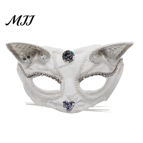 Festive Cat Costume Accessory Halloween Masque Half Face Lace Masquerade Funny Fox Animal Cosplay for Carnival Ball Party Accessories