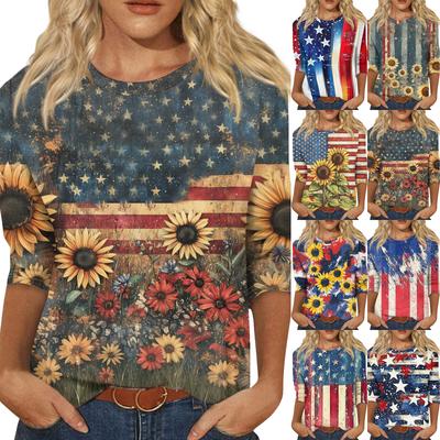 Damesmode casual ronde hals 3/4 mouw los bedrukt T-shirt dames top