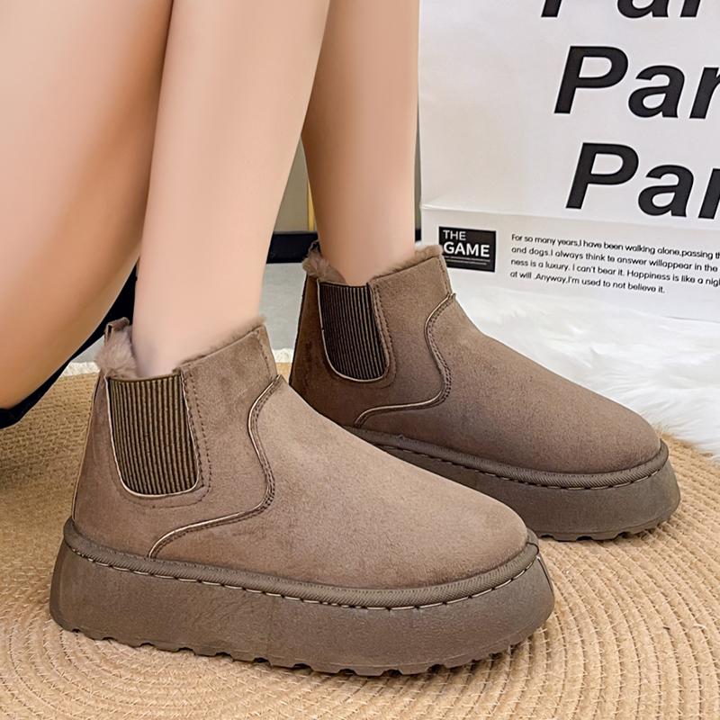fashion Winter Plush Platform Snow Boots Women Solid Color Non Slip Warm Cotton Shoes Woman Plus Size Thick Bottom Slip On Ankle Boots