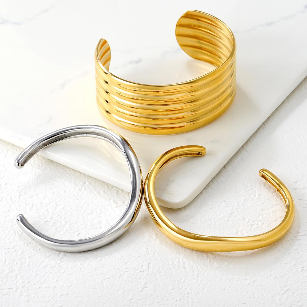 Vintage Geometric Open Cuff Bracelet Fashionable Personalized Jewelry High-End Gold Tone Bangle