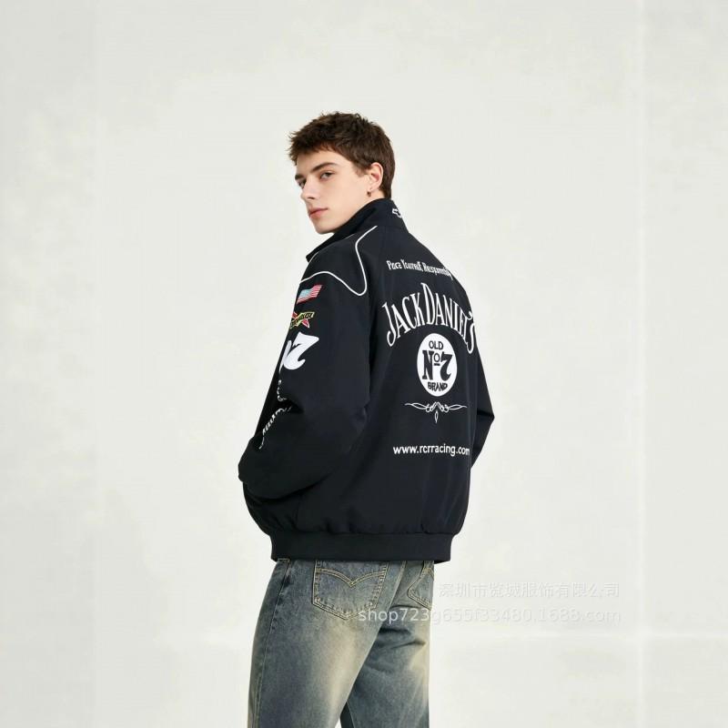 American Vintage Heavy Embroidered Racing Biker Jacket Thick Cotton Coat Teens