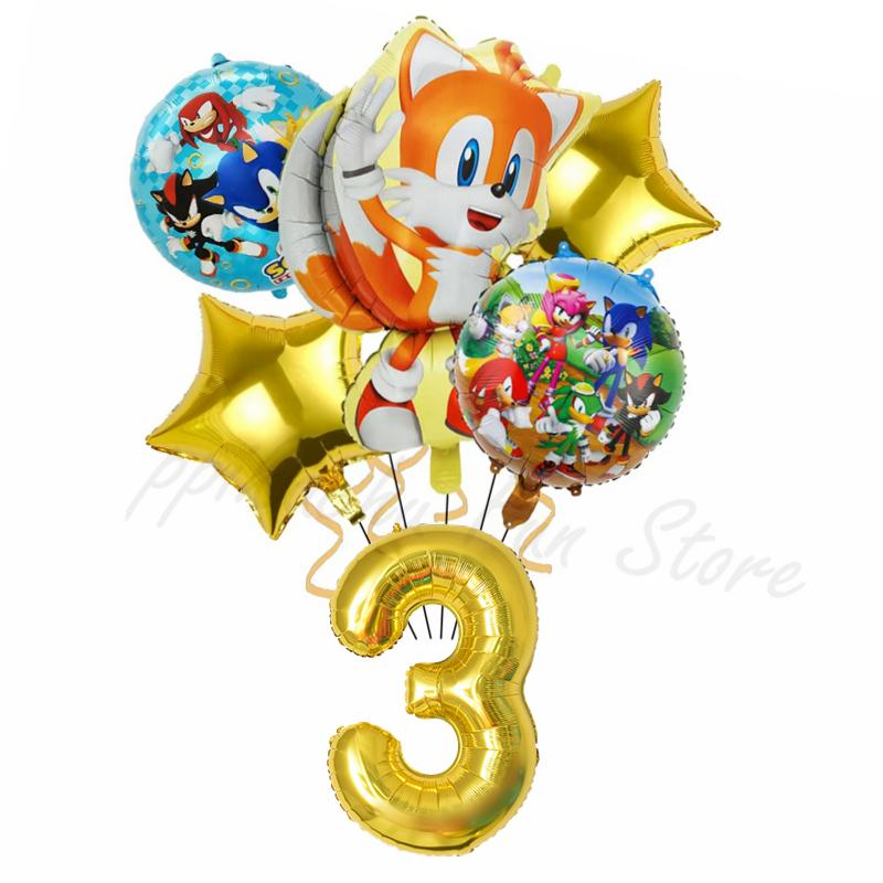 6Pcs Cartoon Hedgehog Balloons Sonic Theme Birthday Party Decoration Balloons For Boys Children Baby Bath Toys