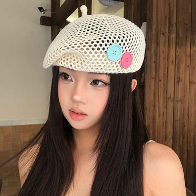 Japanese New Straw Beret Women Summer French Literary Hollow Out Breathable Face Slim Painter Hat
