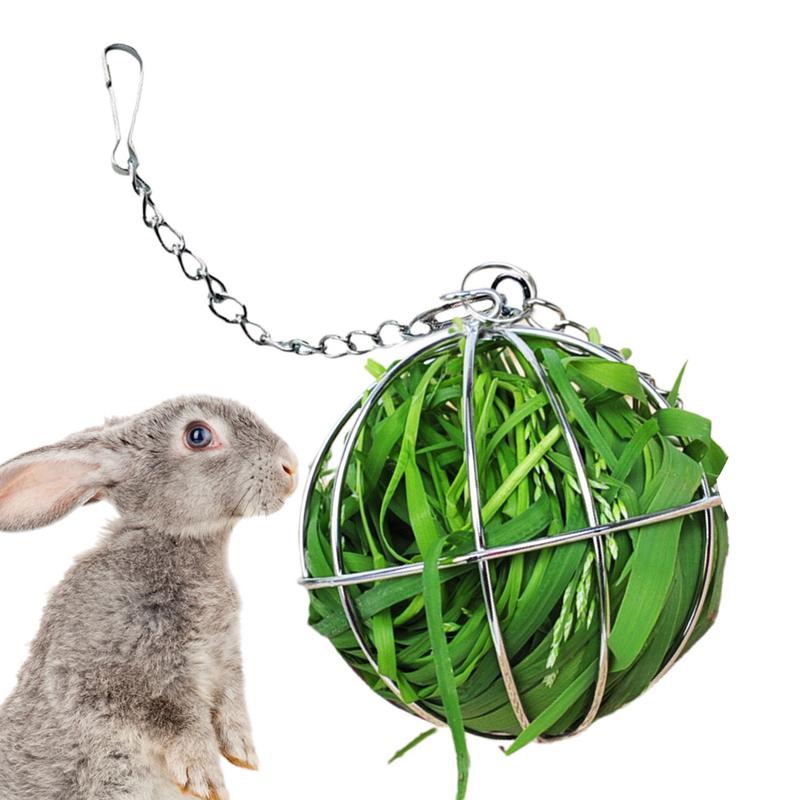 1pc Hanging Hay Ball Feeder Toy Stainless Steel Ball for Rabbits and Small Animals Circular Grass Distributor with Chain