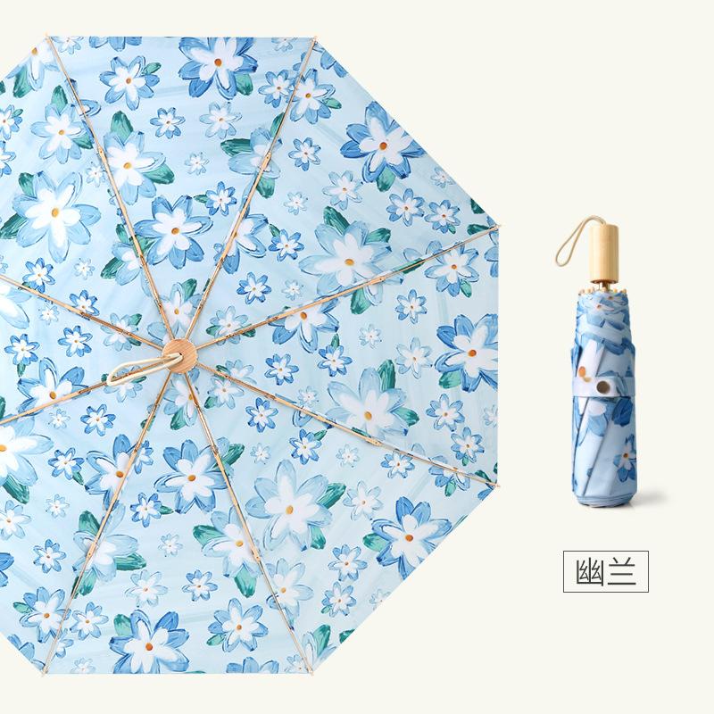2025 new three-fold folding double-sided printed sun umbrella super sun protection and UV protection dual-purpose umbrella