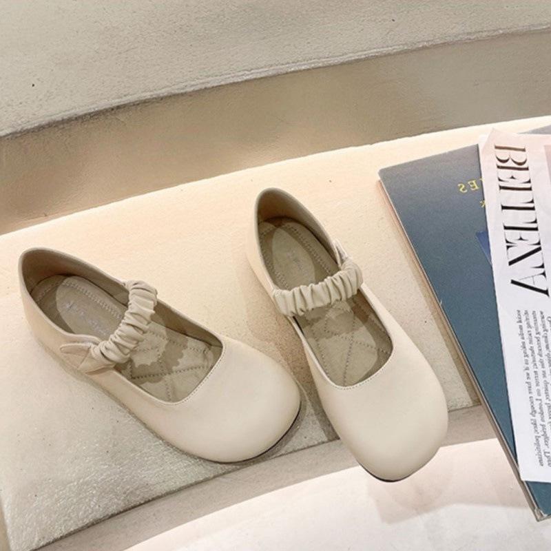 

Fashion Round headed cute casual flat shoes for spring and summer new daily simple versatile elegant comfortable small leather shoes 35 бежевый