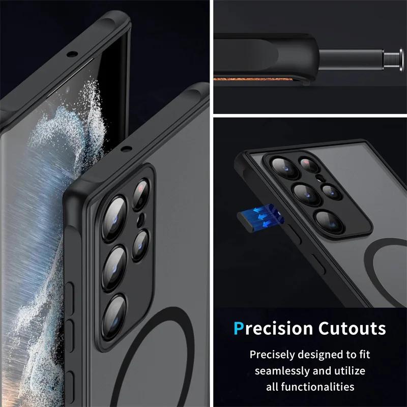 Magnetic Mobile Phone Case with Kickstand for Samsung Galaxy S24 S23 Ultra Plus S22 5g Translucent Cover Cases with Holder