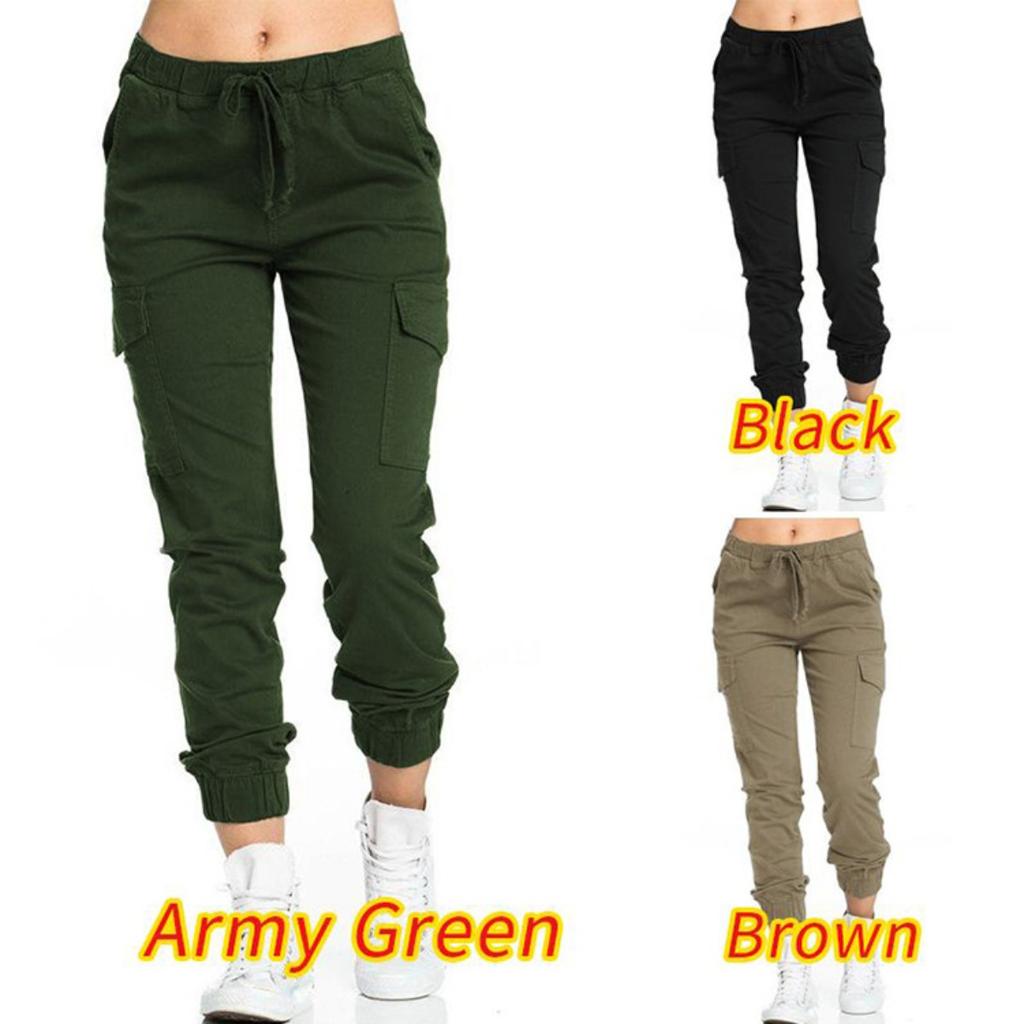 Women's Drawstring Elastic Waist Cargo Joggers Straight Leg Casual Trousers