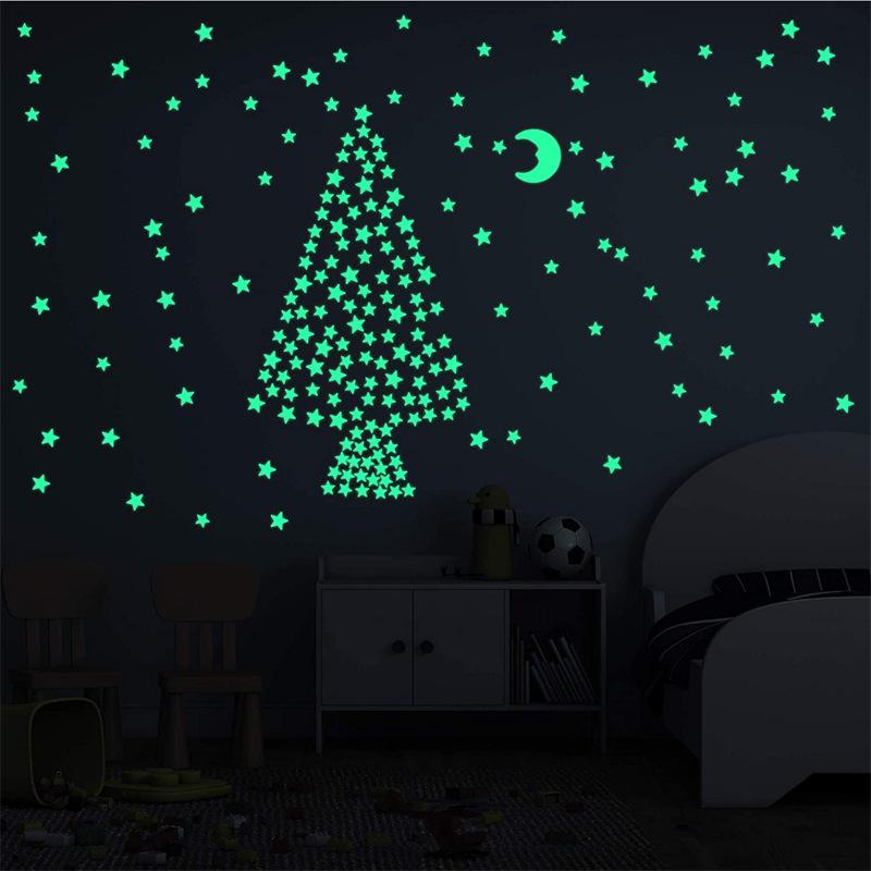 100 Stück 3cm Leuchtende Sterne Wandaufkleber, Selbstklebende Leuchtende Dekoration für Schlafzimmer, Zimmer und Wohnraum Kunst