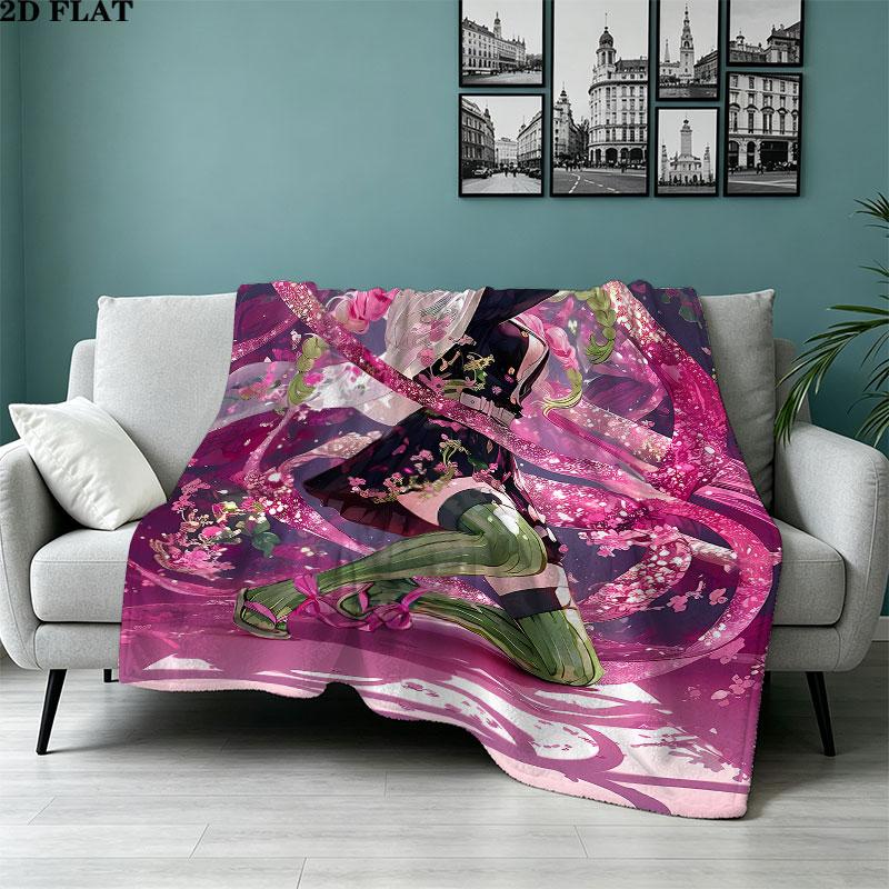 1PC Demon Slayer Patterned Flannel Blanket Suitable For All Seasons For Home Decor Warmth And Comfort Gifts Holiday Present