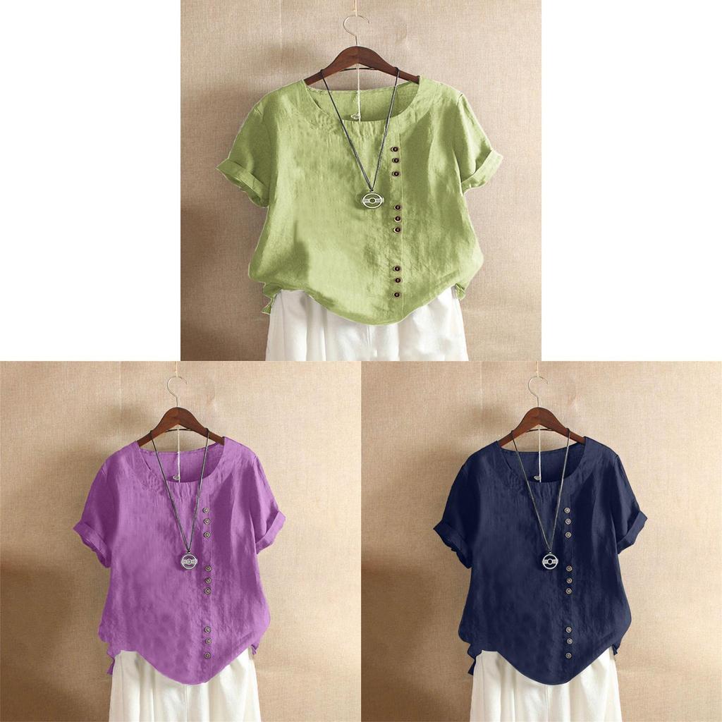 T-shirt in Cotone e Lino da Donna con Vestibilità Larga e Maniche Corte per Uso Casual