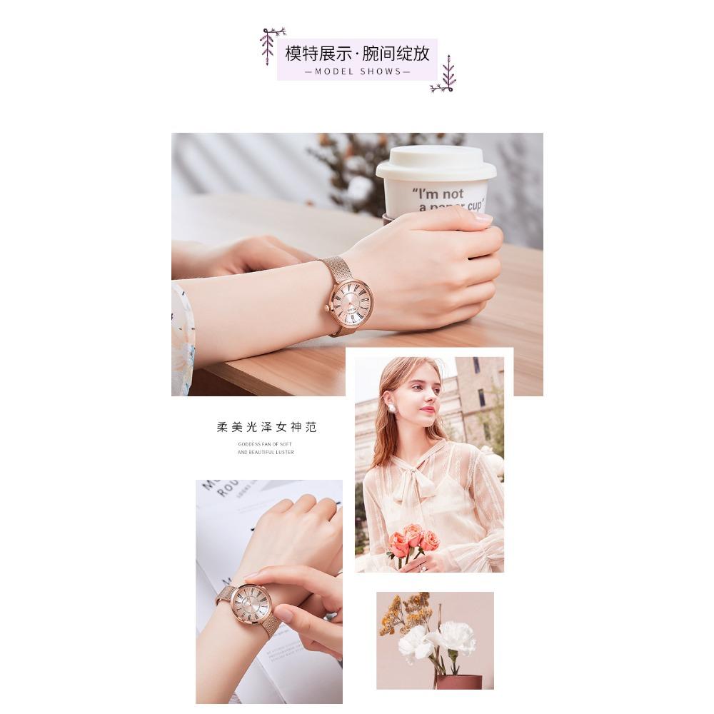 Classic Business Women Quartz Watch Round Roman Dial Rhinestone Ring Decor Mesh Strap Daily Waterproof Wrist Watch