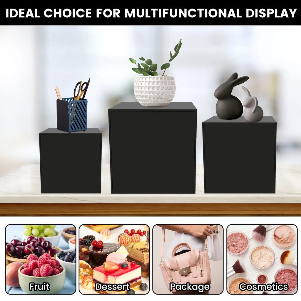 3PCS Acrylic Buffet Riser Box Smooth Surface Stackable Acrylic Cube Cake Display Riser With Hollow Bottom for Cupcake Candy