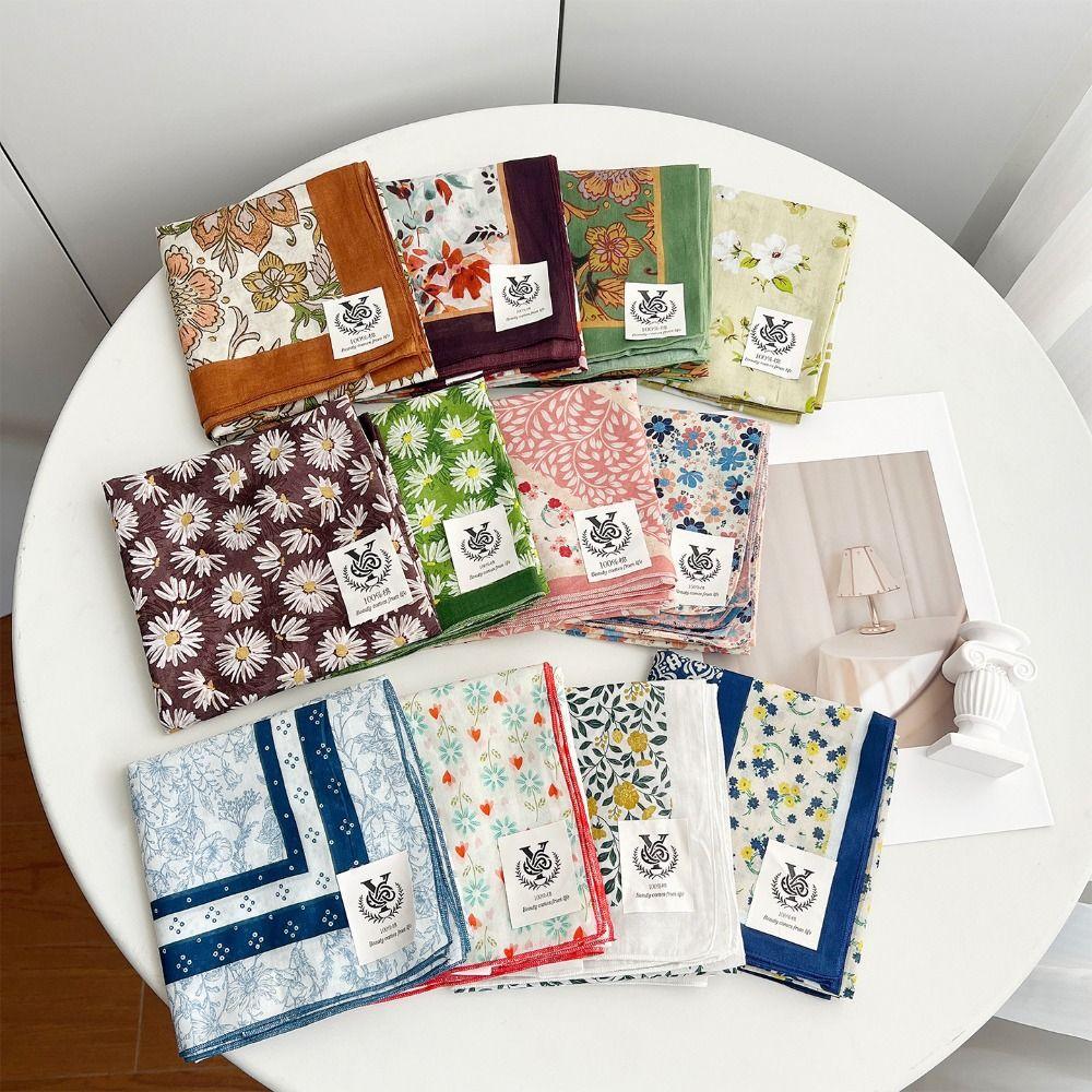 Breathable Cashew Nut Print Silk Scarf Korean Square Handkerchief Cotton Square Scarf  Outdoor