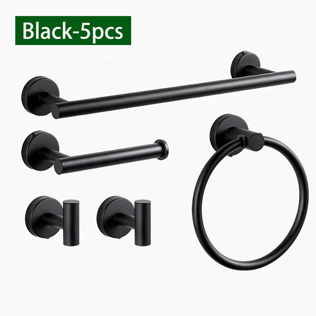 Black Bathroom Hardware Set Accessories Wall Mounted Stainless Steel Towel Bar Towel Ring Toilet Paper Holder Hook Bathroom Kit