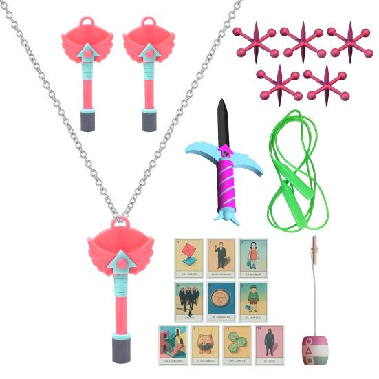 Korean Traditional Game Props Set Cards Spinners Fun Props Collectible Squid Parties Gifts for Fans