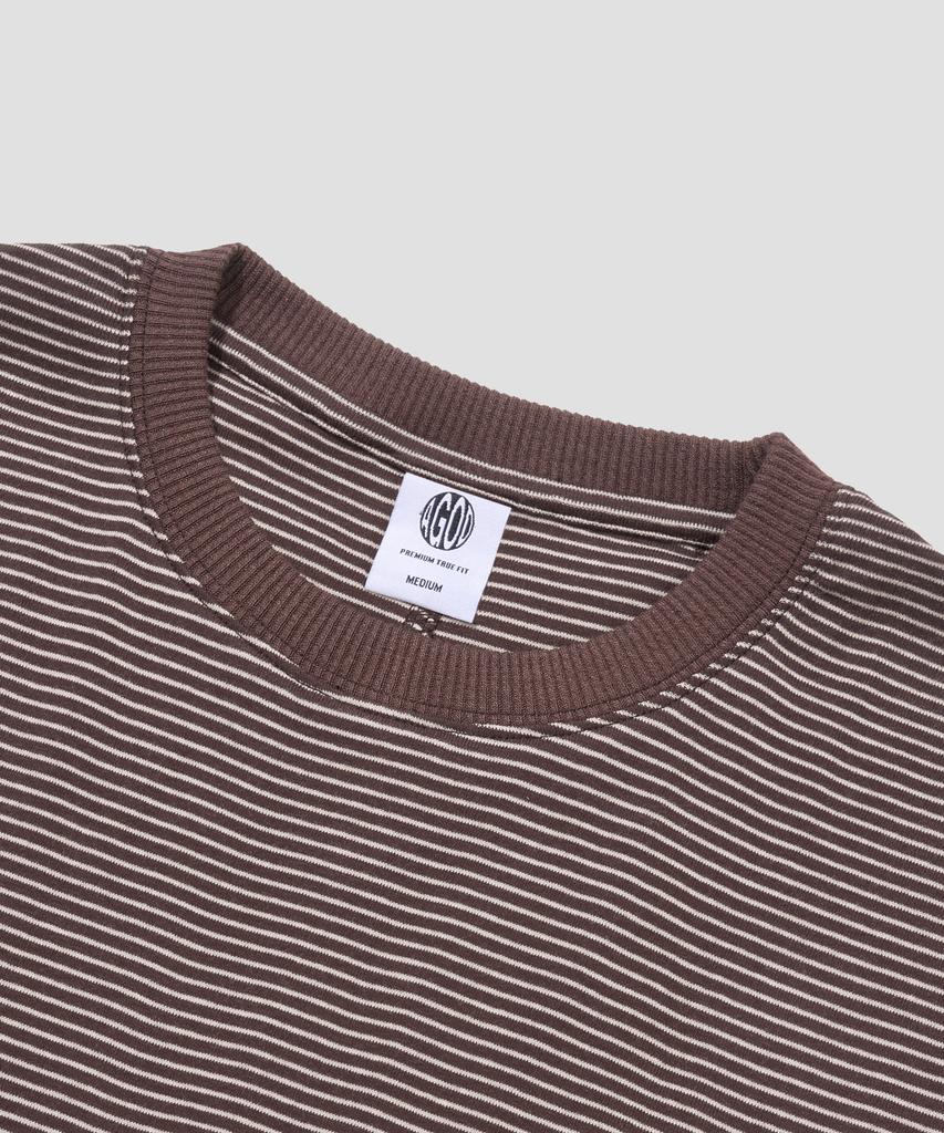 AGOD Back Incision Stripe Half T-Shirt [Brown]