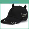 Streetwear Cool Cowhorn Baseball Cap With Metal Ring Embellishments For Urban Style