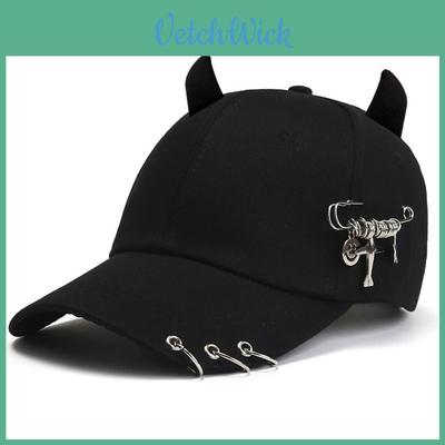 Streetwear Cool Cowhorn Baseball Cap With Metal Ring Embellishments For Urban Style