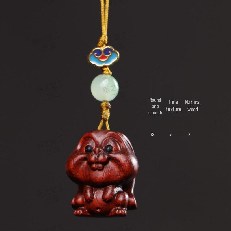 Green & Red Sandalwood, Ebony Elf Rabbit Phone Charm & Key Ornament DIY Accessory