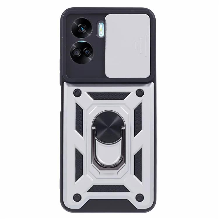 

For Honor 90 Lite 5G Slide Lens Protection Phone Case PC TPU Ring Kickstand Cover