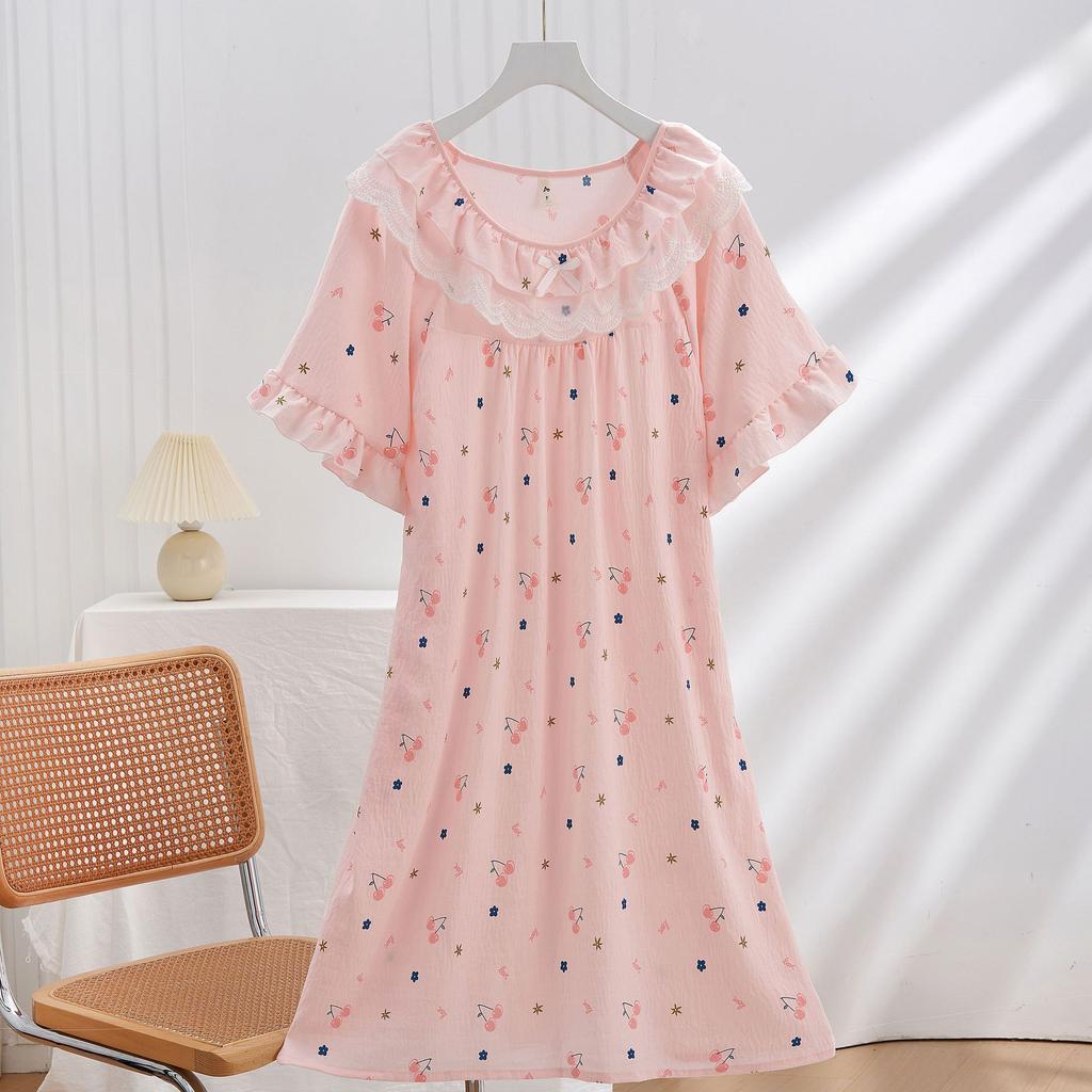 Spot New Women's Spring, Summer and Autumn Clouds Cotton Edge Thin Loose Nightdress Sweet and Cute Loungewear