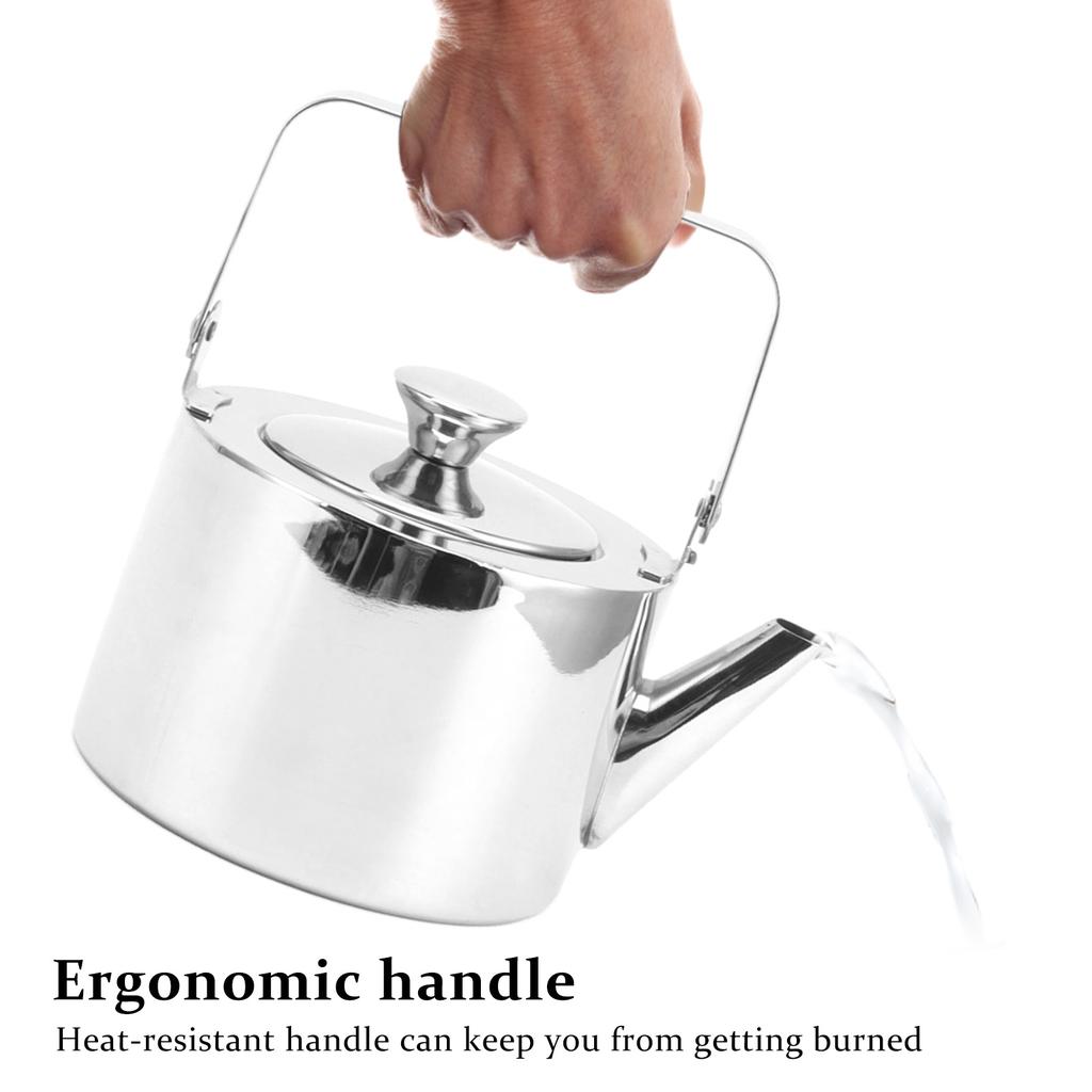 Ceainic din oțel inoxidabil cu sită Ceainic metalic îngroșat cu fluier și mâner ergonomic pentru toate plitele Mărime mică, 1L