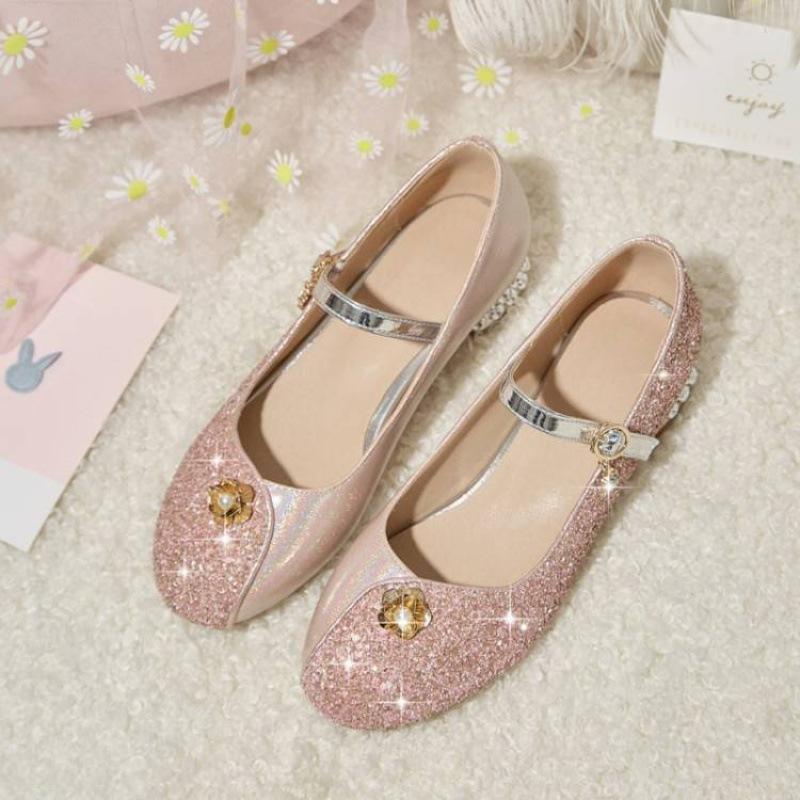 New children's crystal shoes buckle performance catwalk princess shoes wear soft soles in all seasons, middle and older children's girls' student