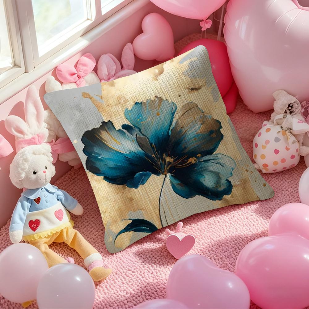 Oil Painting Floral Elegant Pillow Case Antidustmite Pillowcase Invisible Zipper Silky Short Plush Sofa Cushion Cover