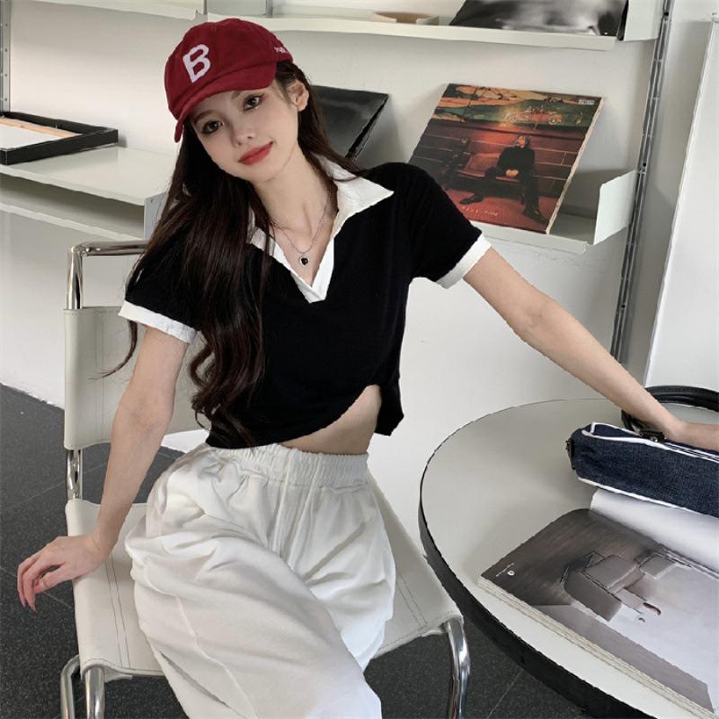 

Полиэстер 2024 Женский Приталенный Летний Топ с Необычным Коротким Рукавом Medium чёрный