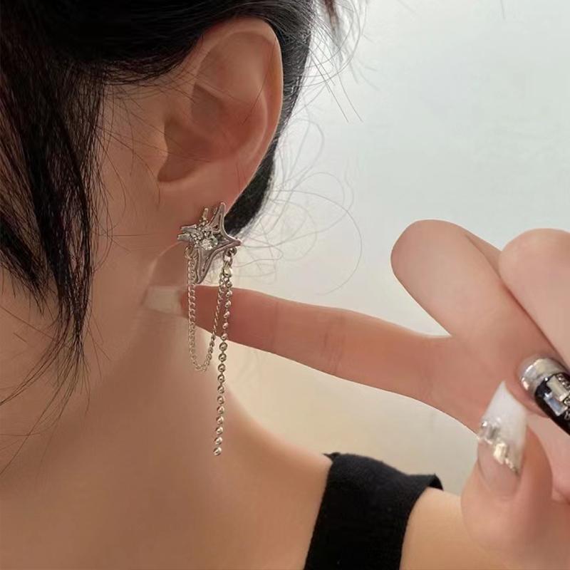 Kpop Irregular Crystal Star Earrings for Women Y2K Chain Tassel Rhinestone Cross Earrings Fashion Piercing Geometric Earring Accessories