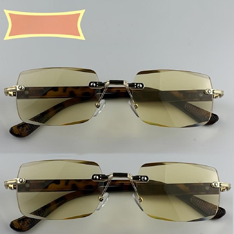 Intelligent Zoom Presbyopia Glasses for Men & Women - Frameless Brown Crystal HD Far Sighted Glasses with Anti-Blue Light & Anti-Fatigue Design